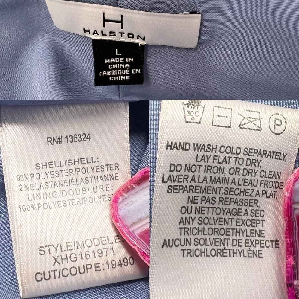 Halston Dusty Blue V Neck Ruffle Split Maxi Wrap Dress Gown Size L Short Sleeve - Picture 8 of 13
